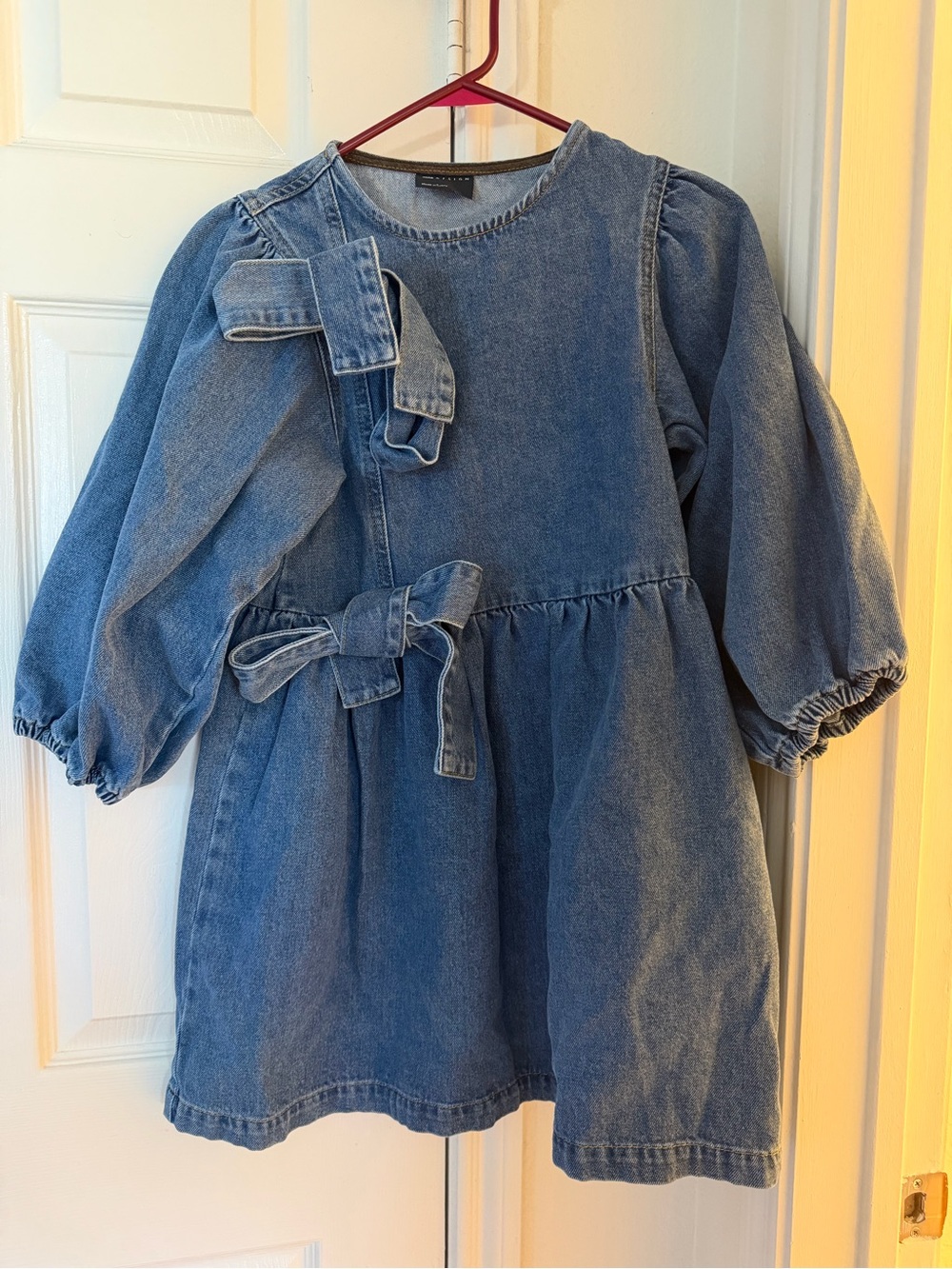 ASOS Girls Denim Puff-Sleeve Dress in Blue